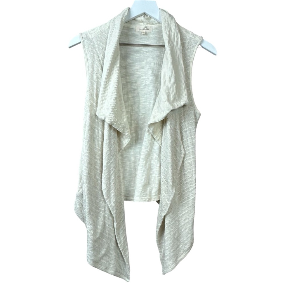 Anthropologie Puella Off White Flax Blend Sleeveless Waterfall Cardigan Women S